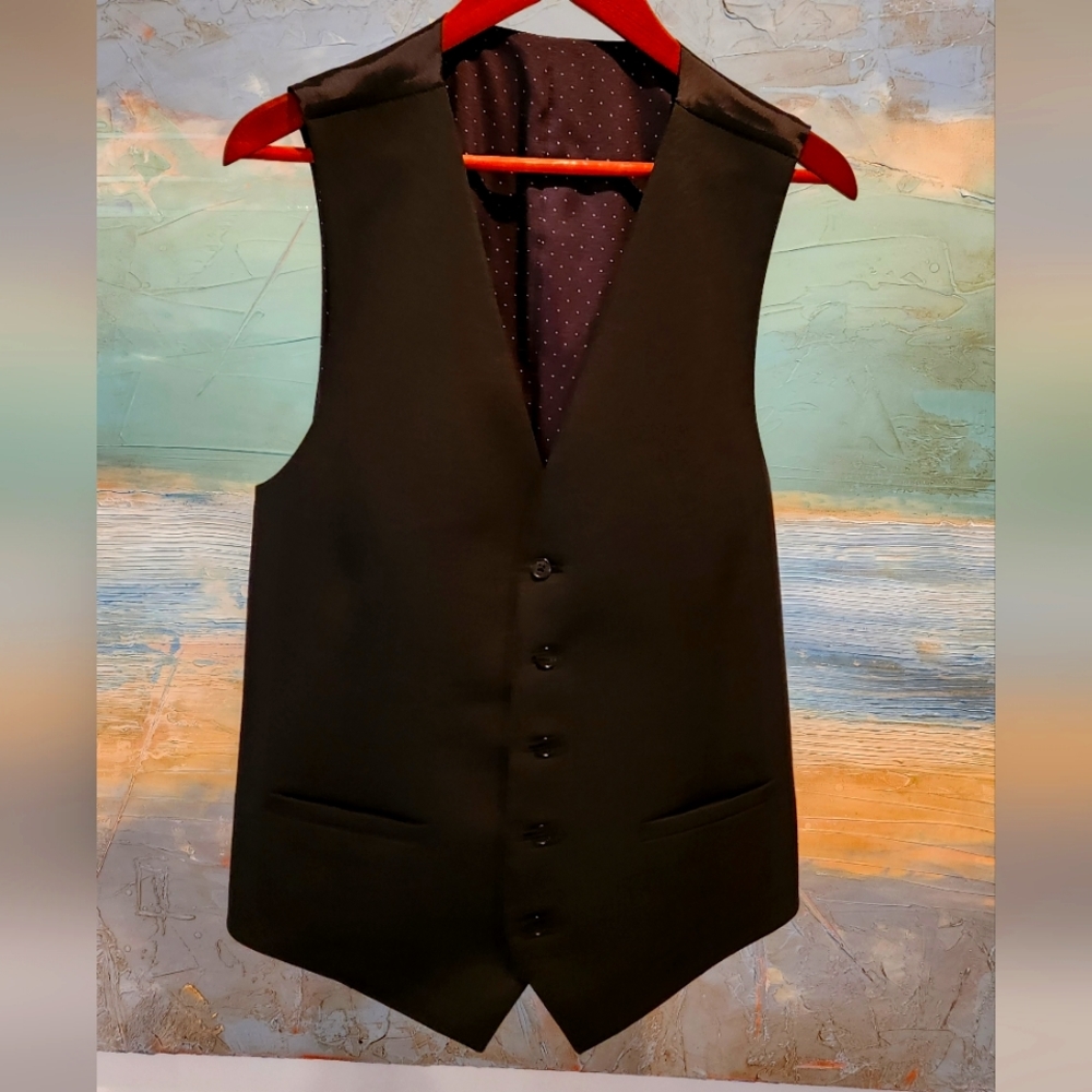 Mens Vest Large ( 42R) Black with white polka-dot lining
